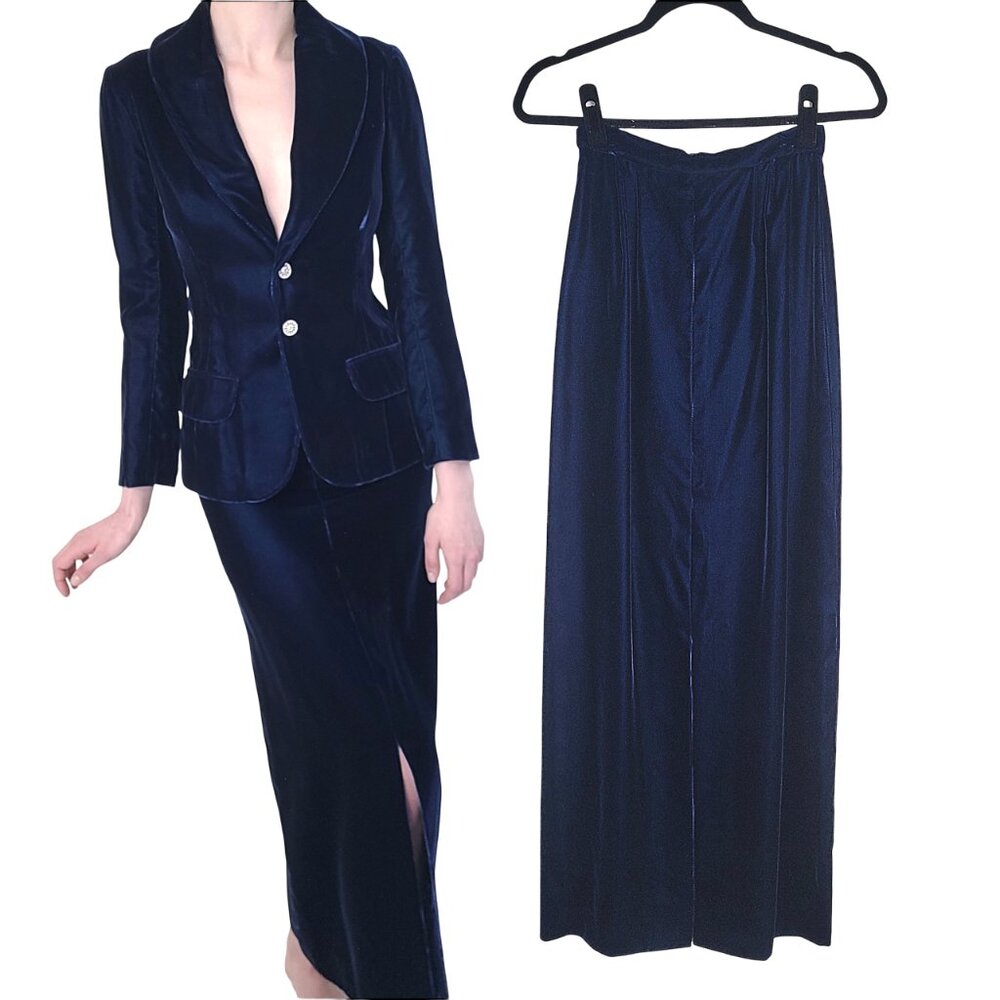 Vintage Blue Velvet Midi/Maxi Length Skirt women's XS